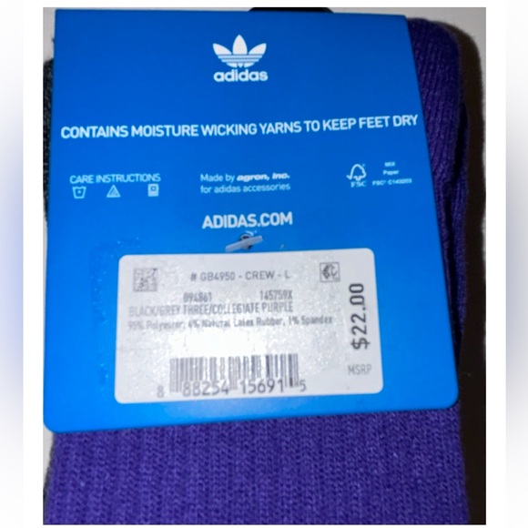 Adidas Crew Socks 3 Pair Men's 6-12 Black Gray Purple Camo w Logo & Trefoil NEW! - Picture 2 of 12